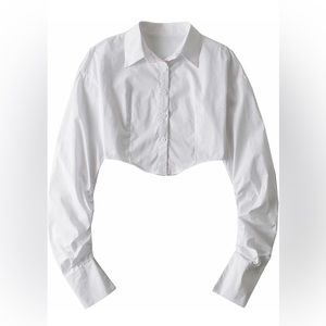 Button Front Asymmetric Crop  Shirt top
